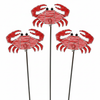 Handmade beaded red crab garden stake set of 3 on white background – 12CRBST1