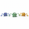 Set of 3 hand-sculpted beaded miniature frog figurines on white background